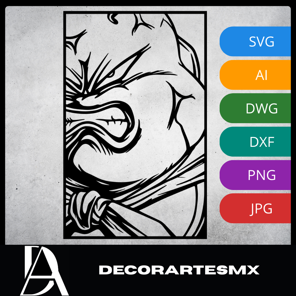 Arte Decorativo de Pared Anime para Corte Láser – Majin Boo | Flow-Line Art con Marco Negro | Archivos SVG AI DXF DWG PNG JPG