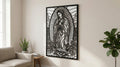 Laser Cut Religious Wall Art Decor Our Lady of Guadalupe Black Frame Flow-Line Art | Laser Cut File SVG AI and more