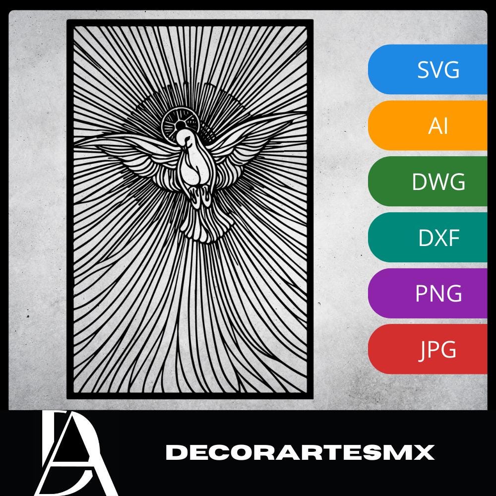 Laser Cut Religious Wall Art Decor The Holy Spirit Black Frame Flow-Line Art | Laser Cut File SVG AI