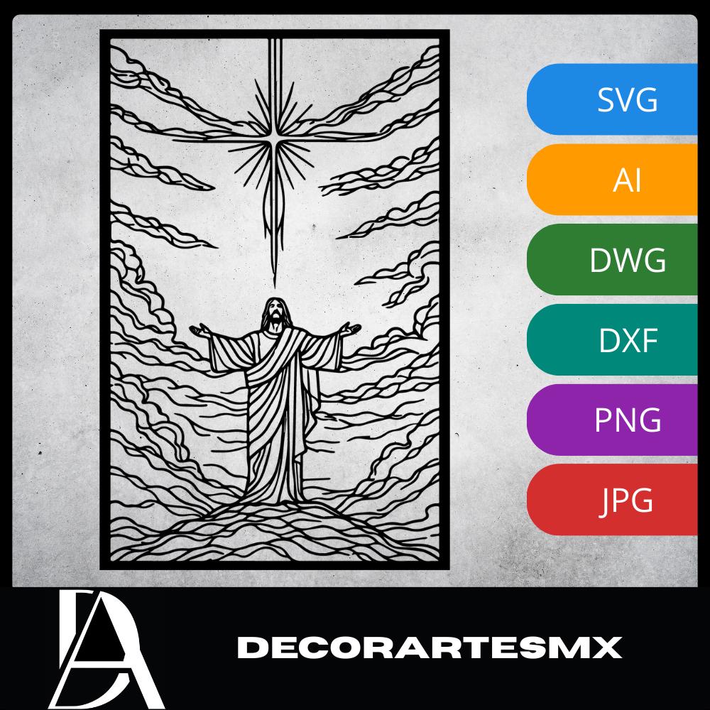 Laser Cut Religious Wall Art Decor Christ Light of the World Black Frame Flow-Line Art | Laser Cut File SVG AI and more