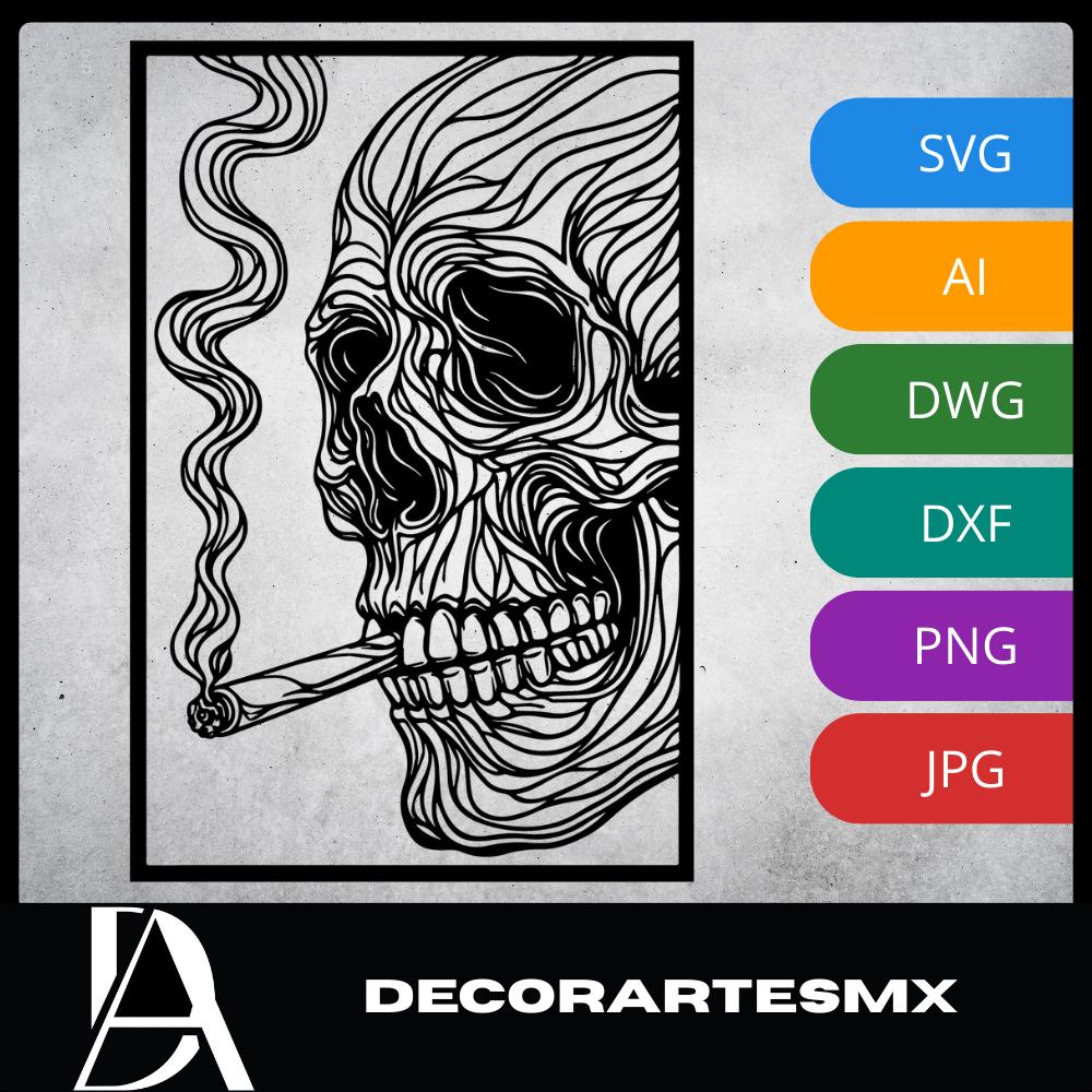 Laser Cut Skull Wall Art Decor – Consumed Time | Flow-Line Art with Black Frame | SVG AI DXF dwg Files