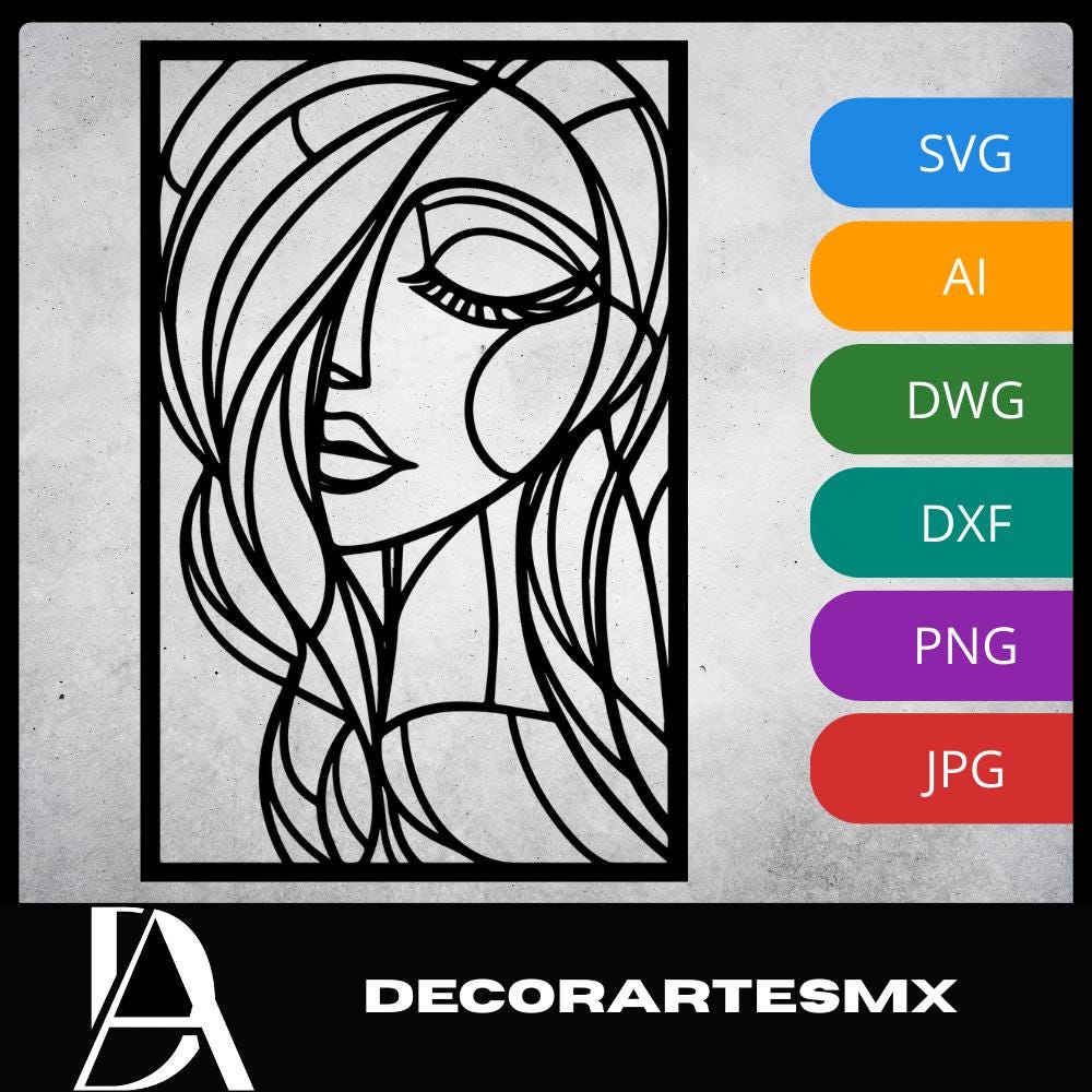 Laser Cut Abstract Wall Art Decor – The Profile | Black Frame Flow-Line Art | SVG AI DXF dwg Files