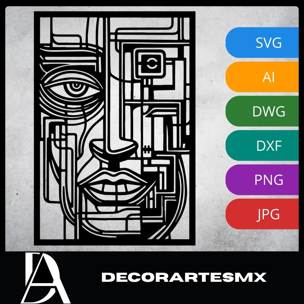 Laser Cut Abstract Wall Art Decor – Fragmented Identity | Black Frame Flow-Line Art | SVG AI DXF dwg Files