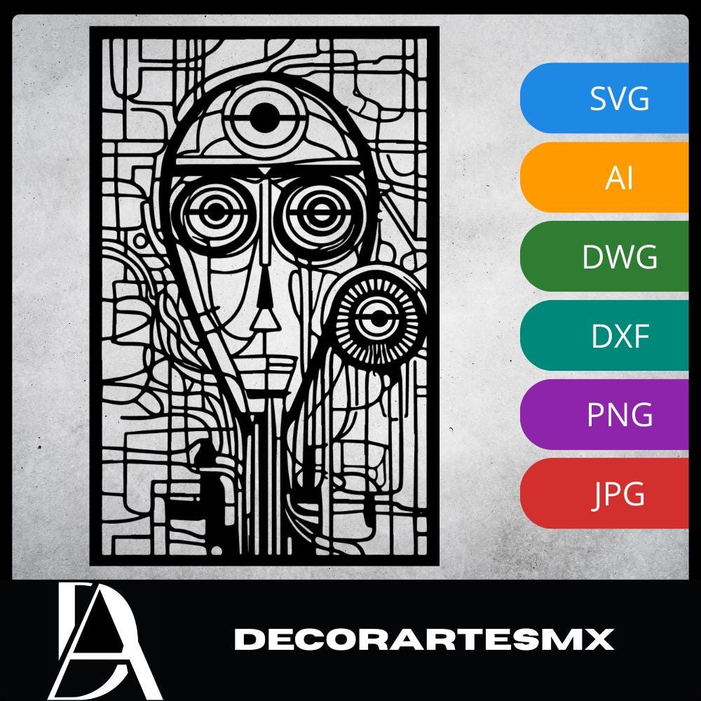 Laser Cut Abstract Wall Art Decor – The Observer | Black Frame Flow-Line Art | SVG AI DXF dwg Files