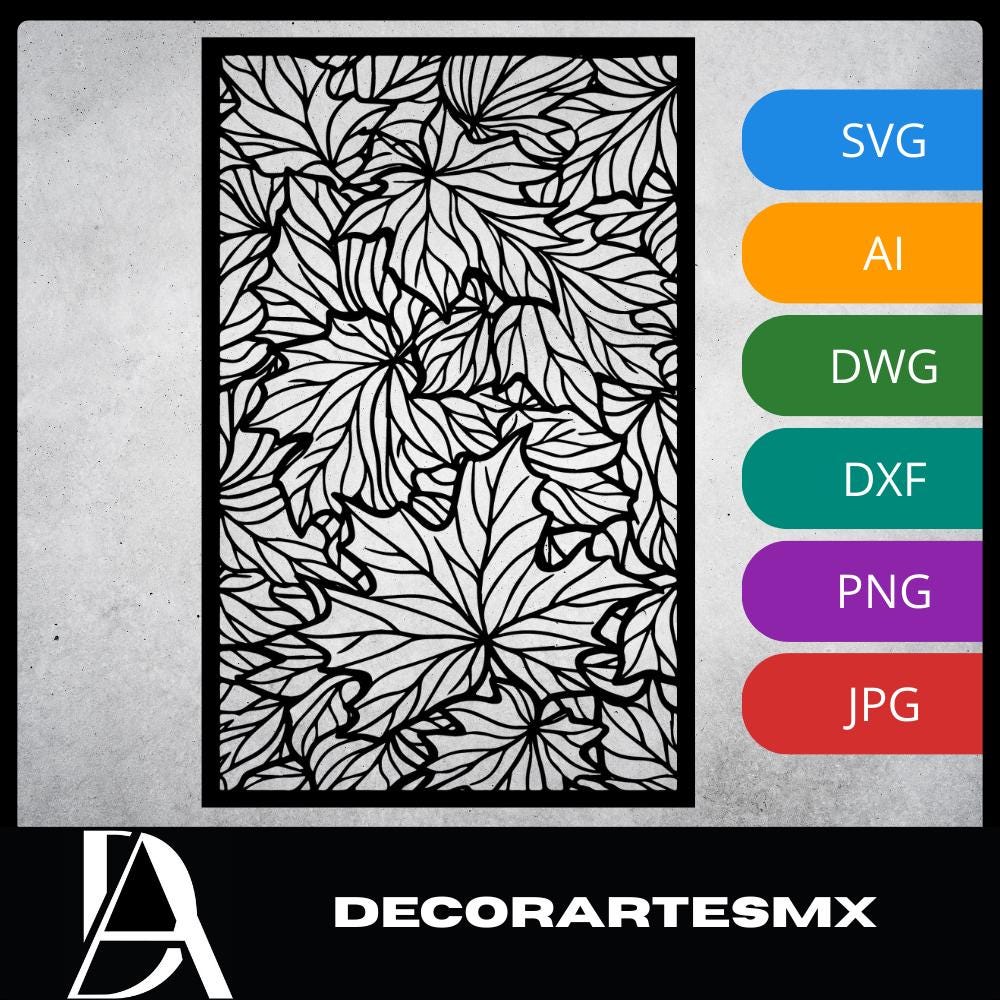 Laser Cut Floral Wall Art Decor – Natural Cycle | Flow-Line Art Black Frame | SVG AI DXF dwg Files