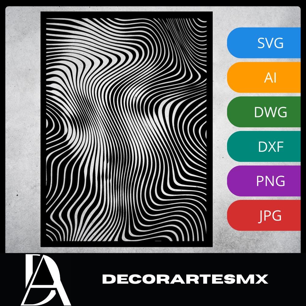 Laser Cut Abstract Wall Art Decor – Undulation | Flow-Line Art Black Frame | SVG AI DXF dwg Files