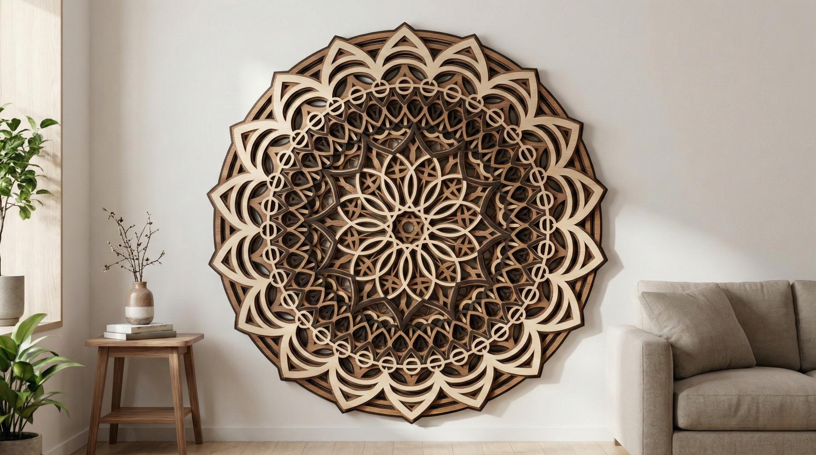 Laser Cut Multilayer Mandala 7 Wall Art – 8 Layer Mandala Design | 3D Wall Decor | AI SVG DXF dwg Files