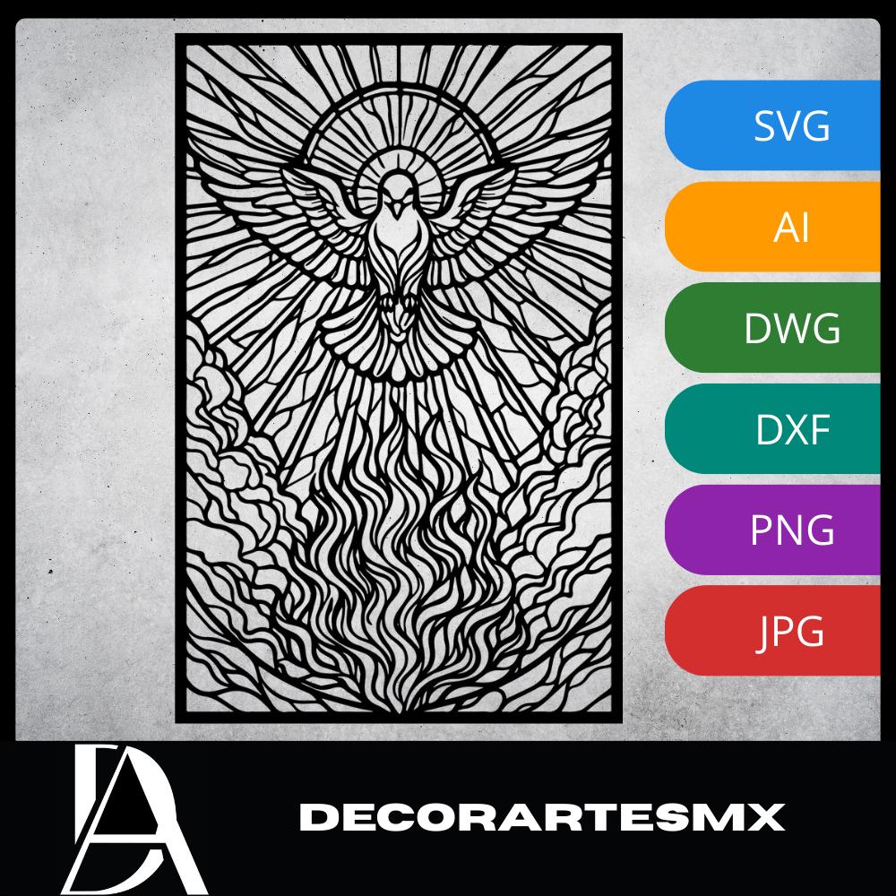 Laser Cut Religious Wall Art Decor – Divine Fire | Flow-Line Art with Black Frame | AI SVG DXF dwg Files