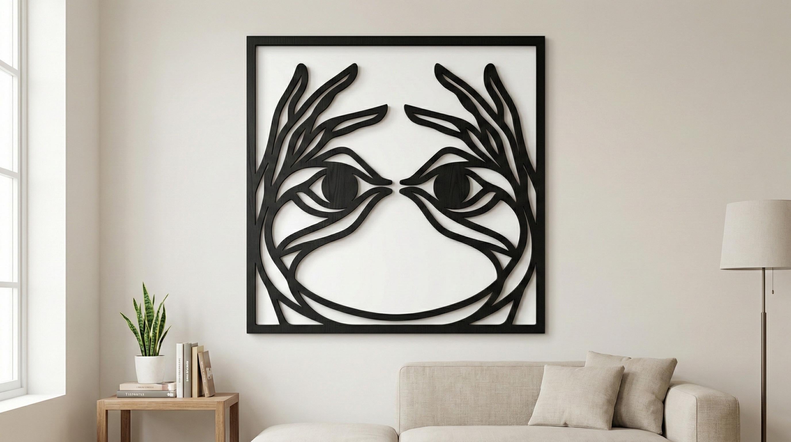 Laser Cut Abstract Wall Art Decor – The Gaze | Flow-Line Art with Black Frame | AI SVG DXF dwg Files