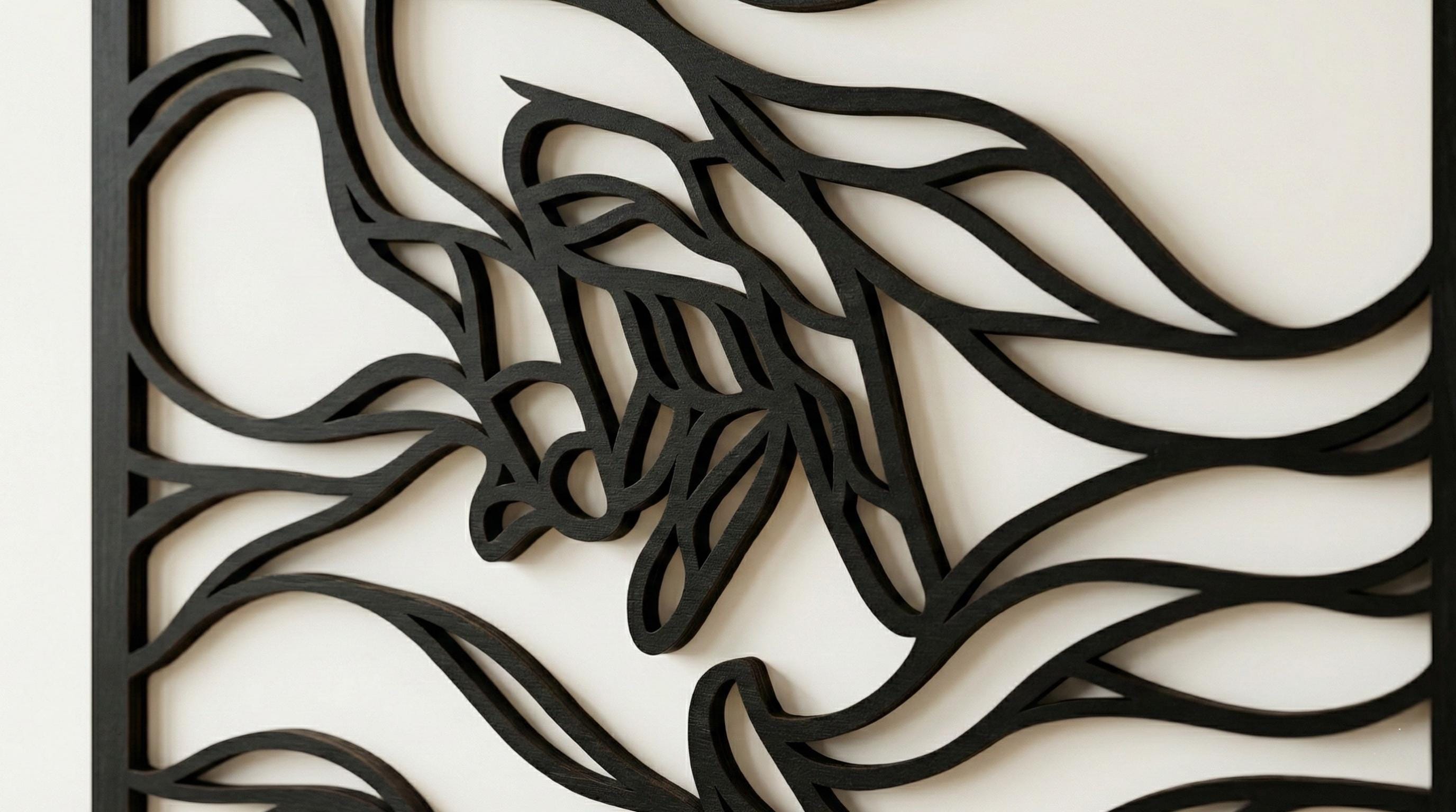 Laser Cut Abstract Wall Art Decor – Contact | Flow-Line Art with Black Frame | AI SVG DXF dwg Files