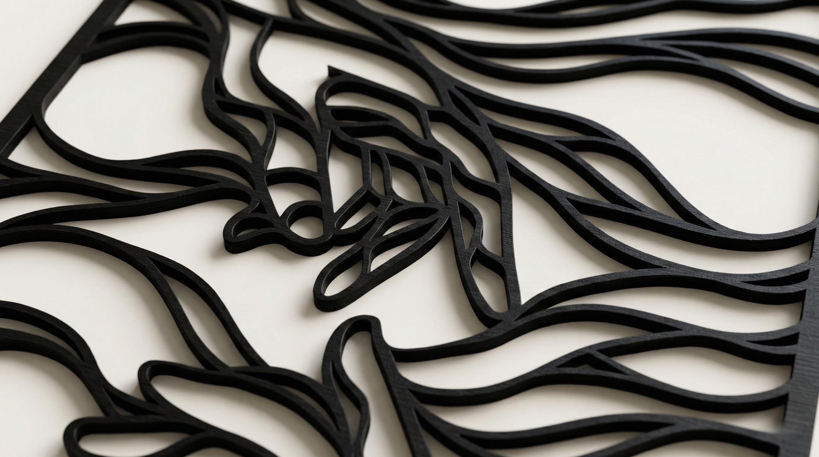 Laser Cut Abstract Wall Art Decor – Contact | Flow-Line Art with Black Frame | AI SVG DXF dwg Files