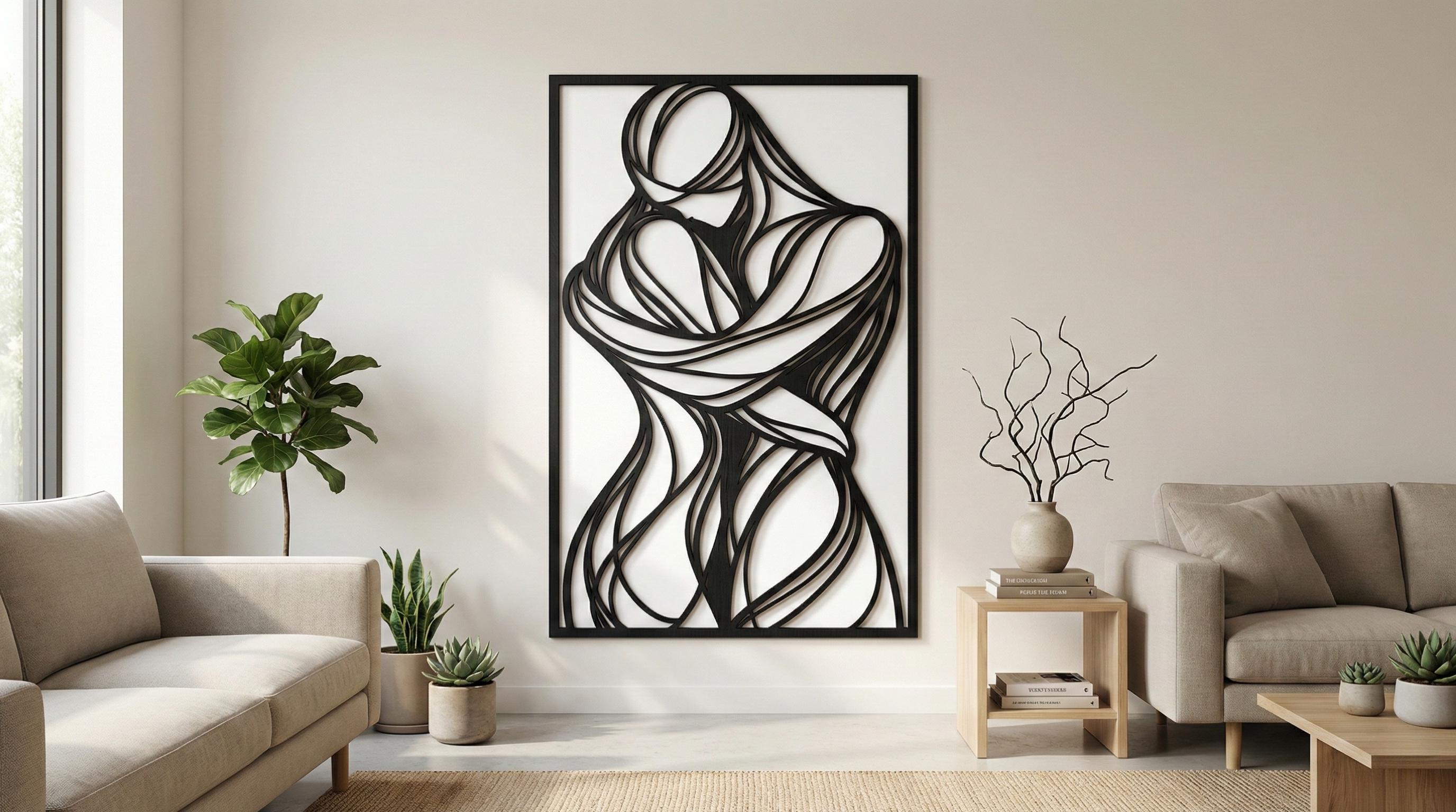 Laser Cut Abstract Wall Art Decor – Introspect | Flow-Line Art with Black Frame | AI SVG DXF dwg Files