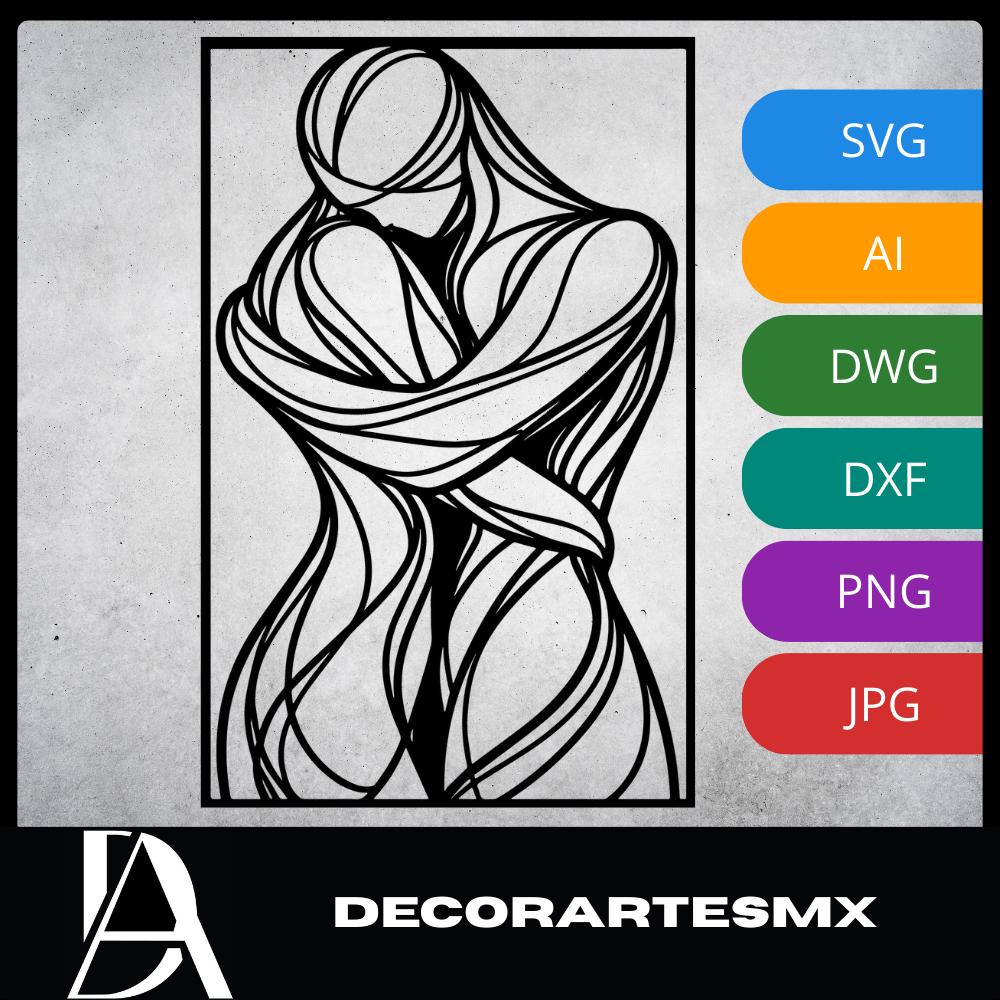Laser Cut Abstract Wall Art Decor – Introspect | Flow-Line Art with Black Frame | AI SVG DXF dwg Files