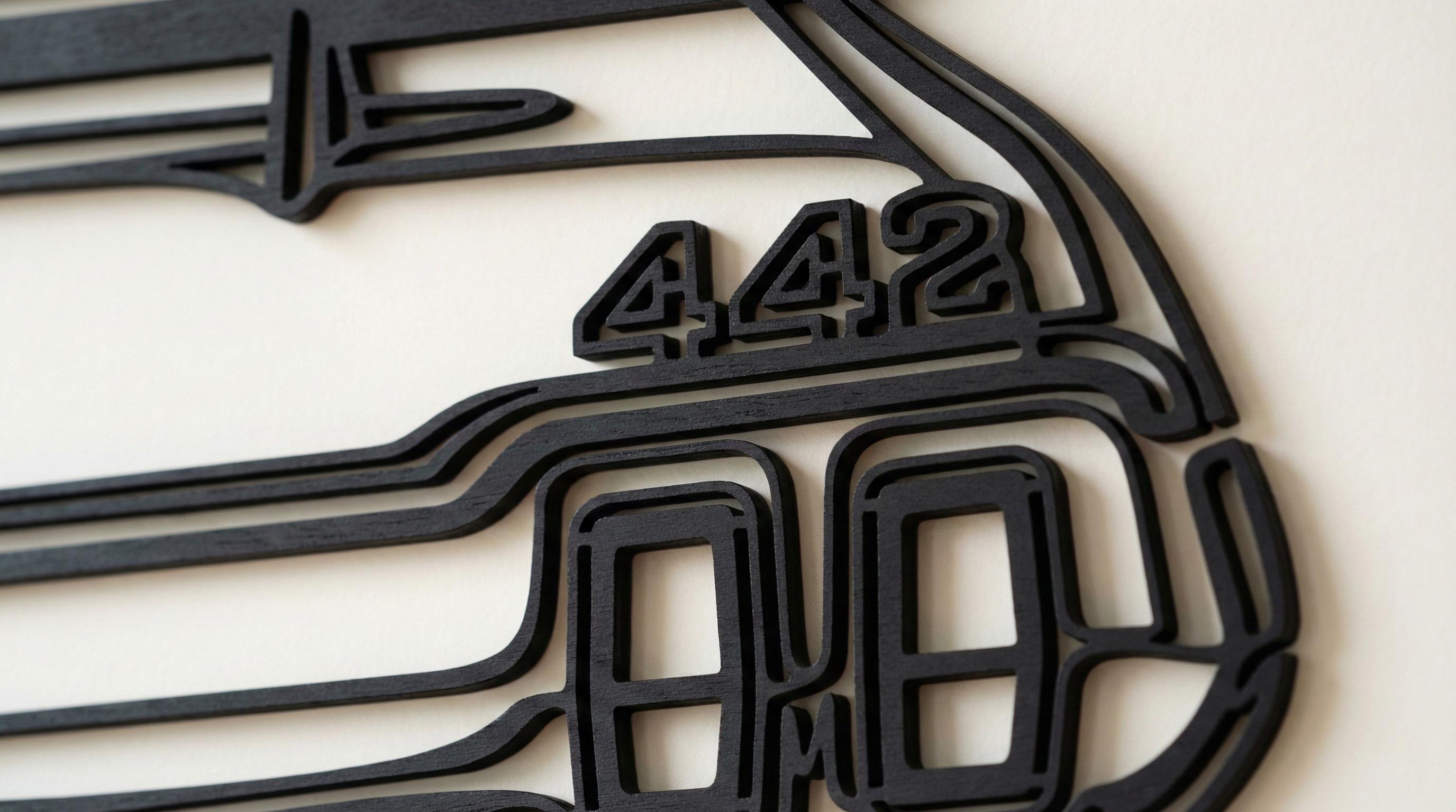 Laser Cut Car Wall Art Decor – Oldsmobile 442 | Flow-Line Art with Black Frame | AI SVG DXF dwg Files