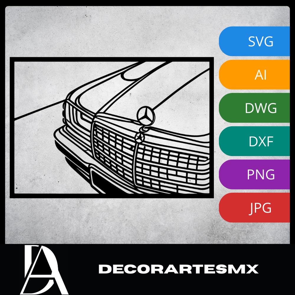 Laser Cut Car Wall Art Decor – Mb 190E Evo 2 | Flow-Line Art with Black Frame | AI SVG DXF dwg Files