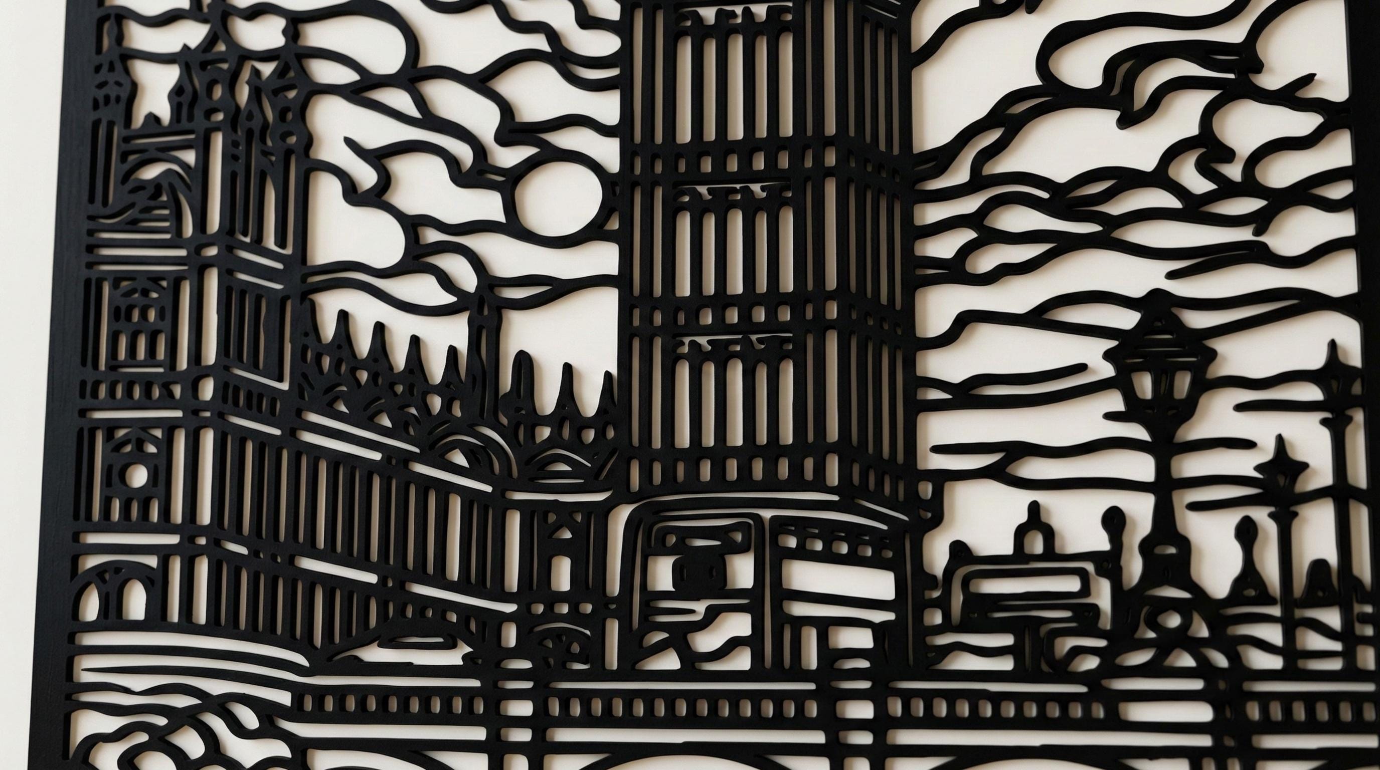 Laser Cut Landscapes Wall Art Decor – Big Ben | Flow-Line Art with Black Frame | AI SVG DXF dwg Files
