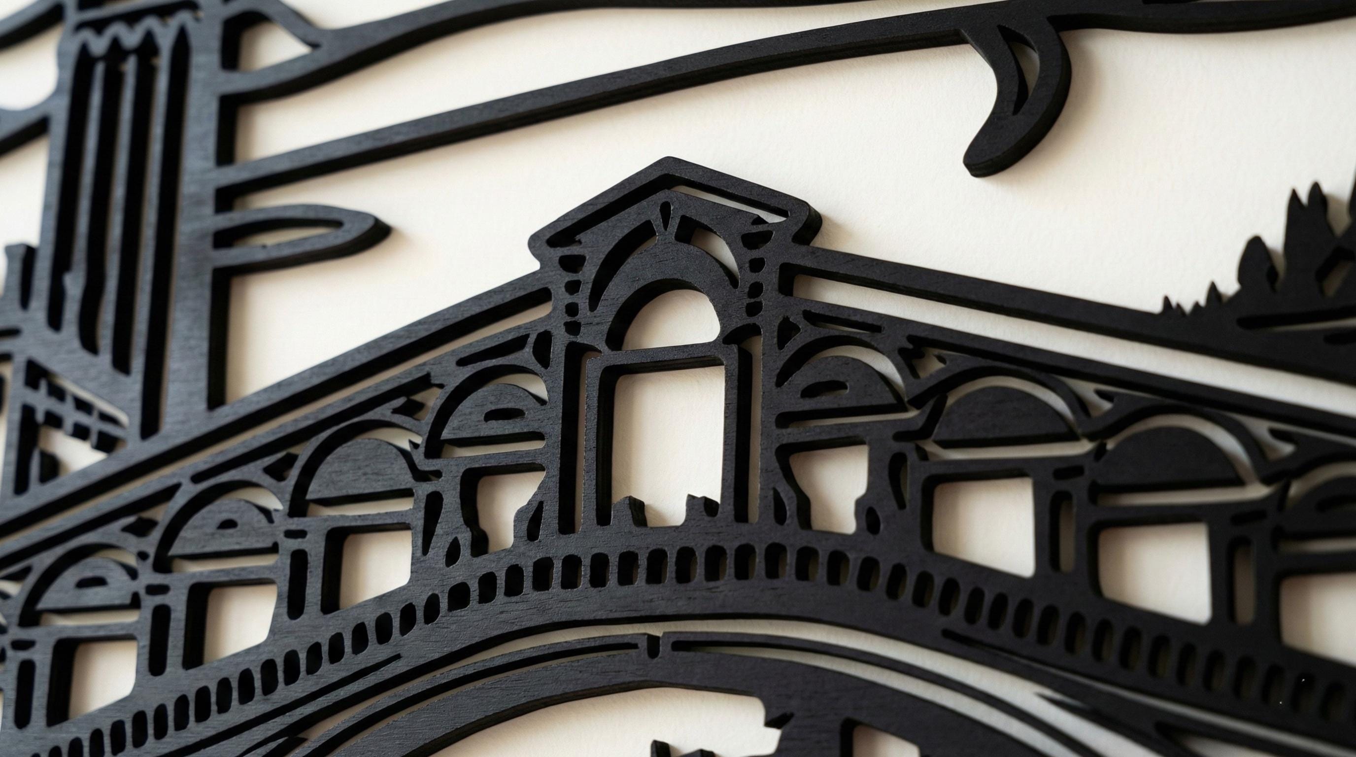 Laser Cut Landscapes Wall Art Decor – Rialto Bridge | Flow-Line Art with Black Frame | AI SVG DXF dwg Files
