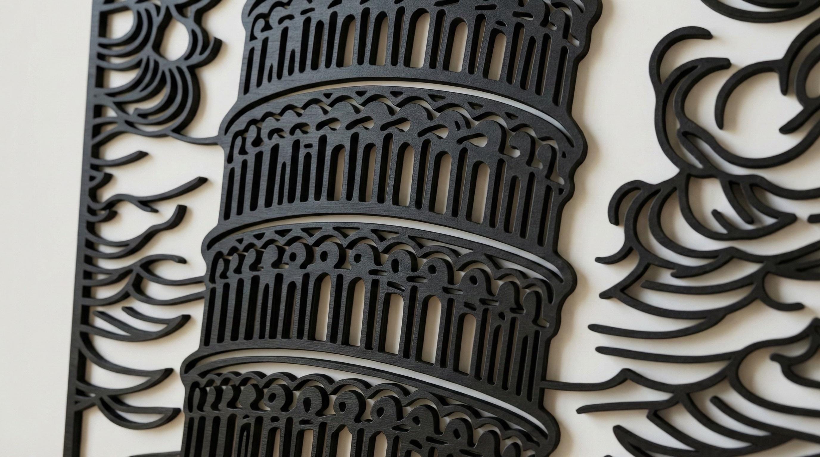 Laser Cut Landscapes Wall Art Decor – Leaning Tower of Pisa | Flow-Line Art with Black Frame | AI SVG DXF dwg Files