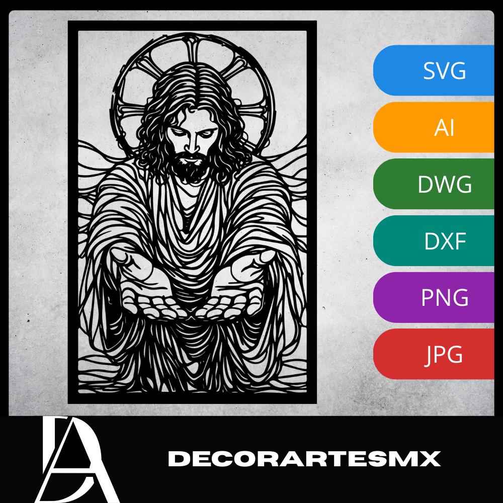Laser Cut Religious Wall Art Decor Jesus of Mercy Black Frame Flow-Line Art | Laser Cut File SVG AI and more