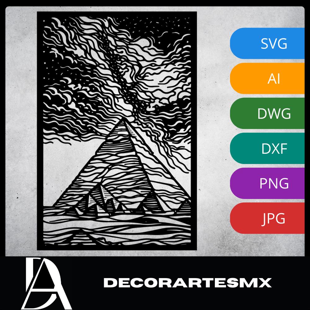 Laser Cut Landscape Wall Art Decor – Desert Echoes | Flow-Line Art Black Frame | SVG AI DXF dwg Files