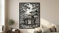 Laser Cut Landscape Wall Art Decor – Serene Garden | Flow-Line Art Black Frame | SVG AI DXF dwg Files