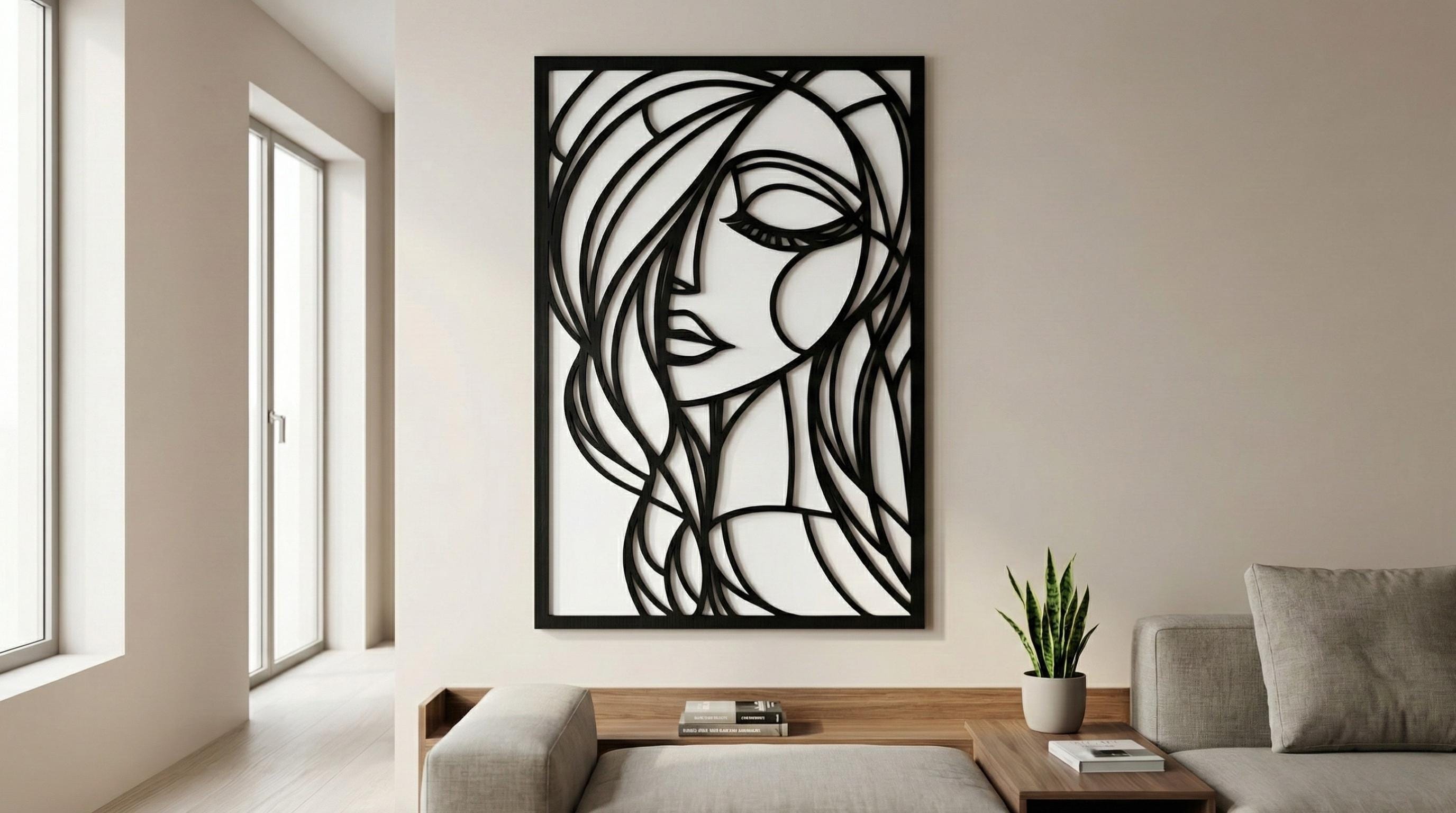 Laser Cut Abstract Wall Art Decor – The Profile | Black Frame Flow-Line Art | SVG AI DXF dwg Files
