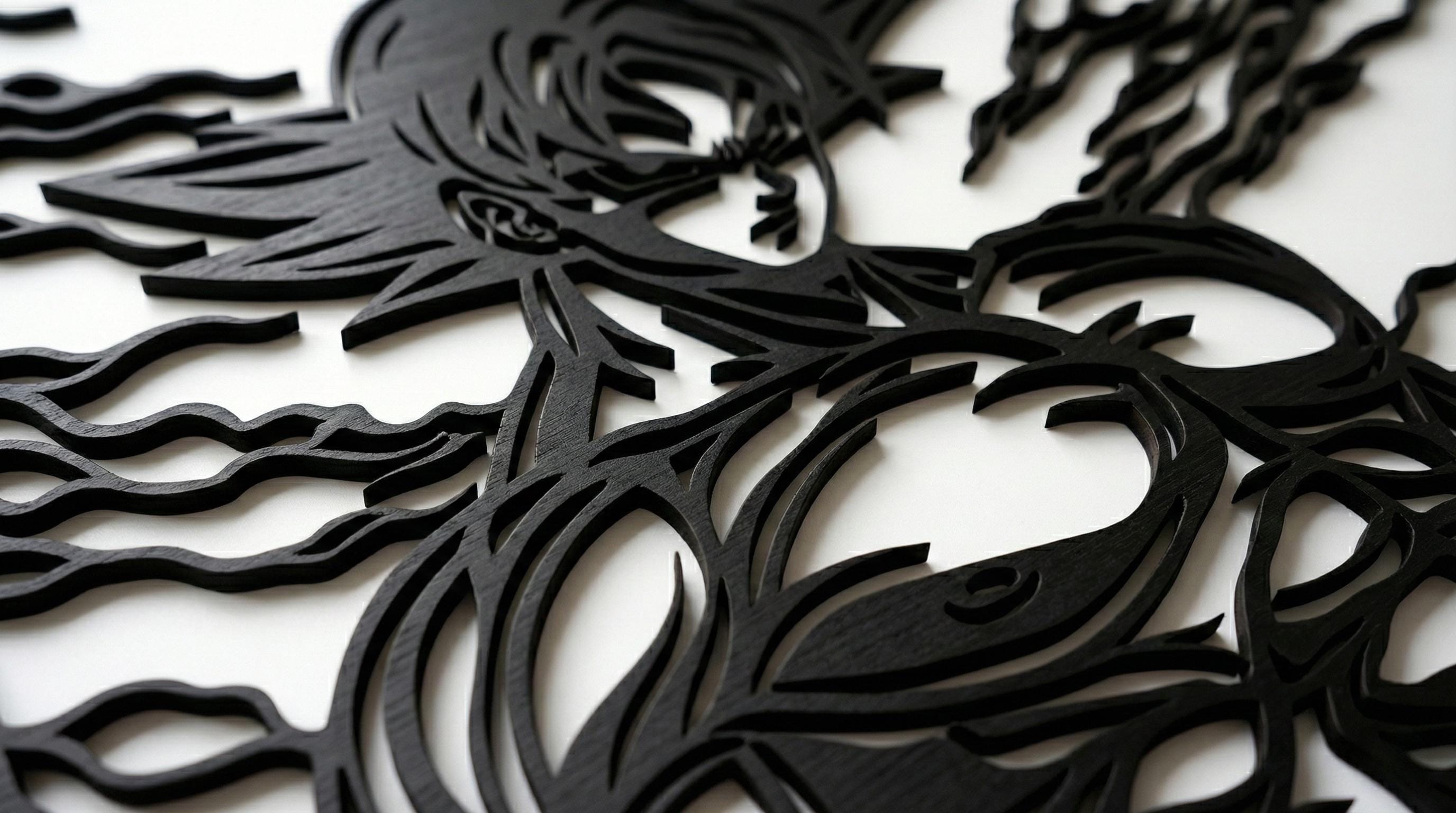 Laser Cut Anime Wall Art Decor – Goku | Flow-Line Art Black Frame | SVG AI DXF dwg Files