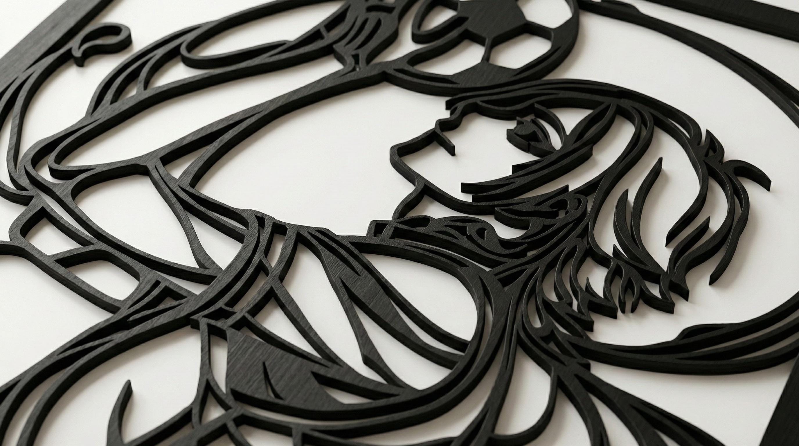 Laser Cut Anime Wall Art Decor – Kaiser | Flow-Line Art Black Frame | SVG AI DXF dwg Files