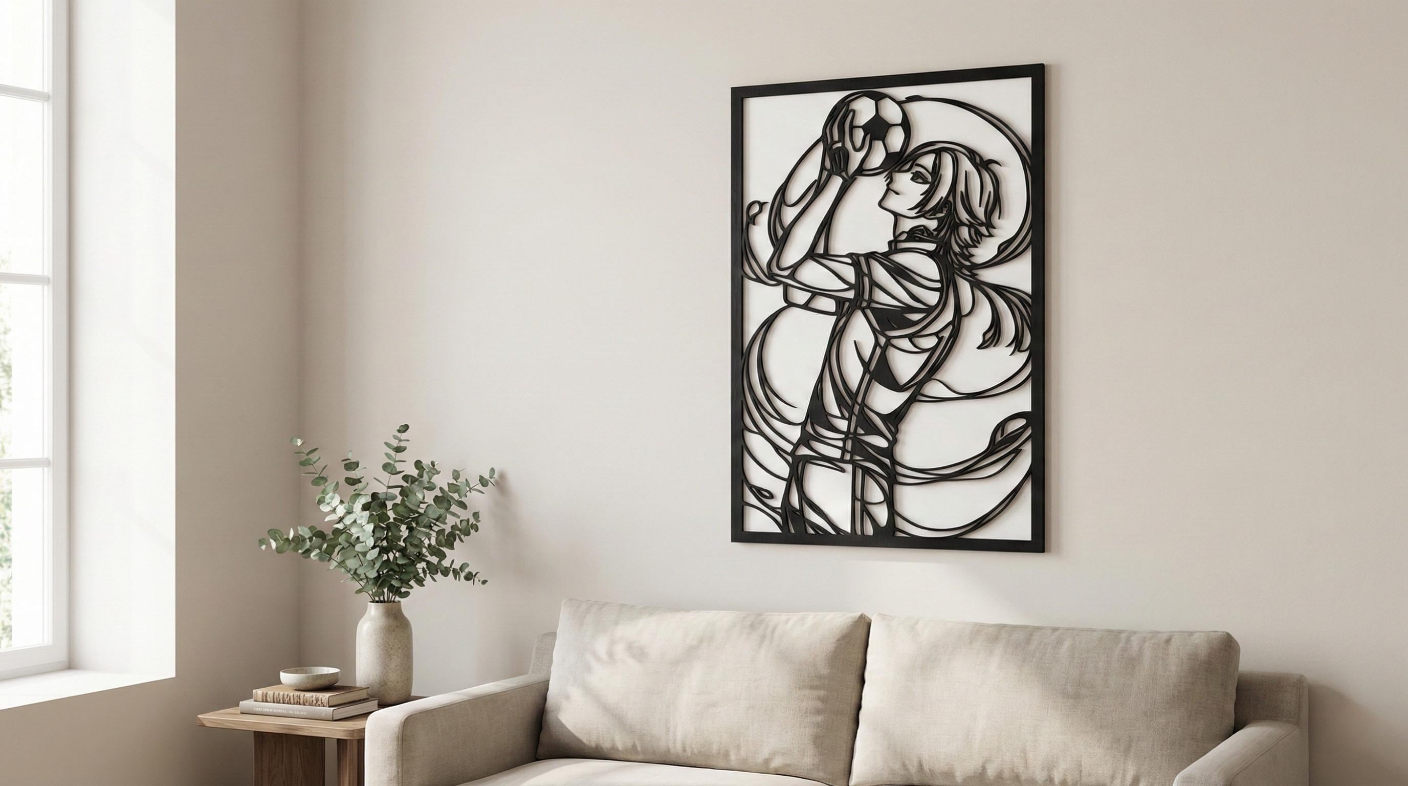 Laser Cut Anime Wall Art Decor – Kaiser | Flow-Line Art Black Frame | SVG AI DXF dwg Files
