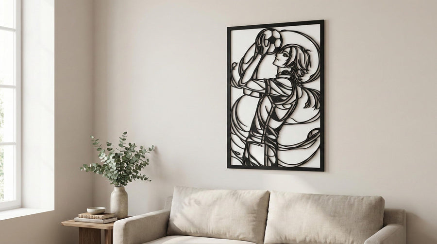 Arte Decorativo de Pared Anime para Corte Láser – Kaiser | Flow-Line Art con Marco Negro | Archivos SVG AI DXF DWG PNG JPG