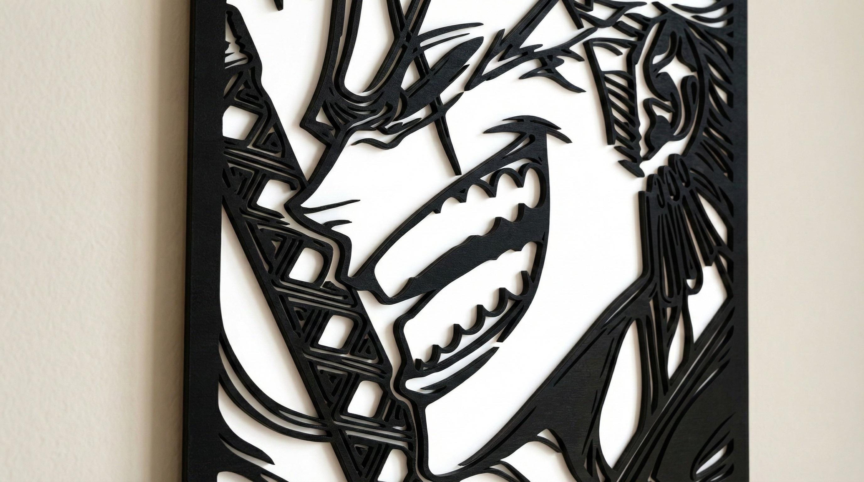 Laser Cut Anime Wall Art Decor – Zoro | Flow-Line Art Black Frame | SVG AI DXF dwg Files
