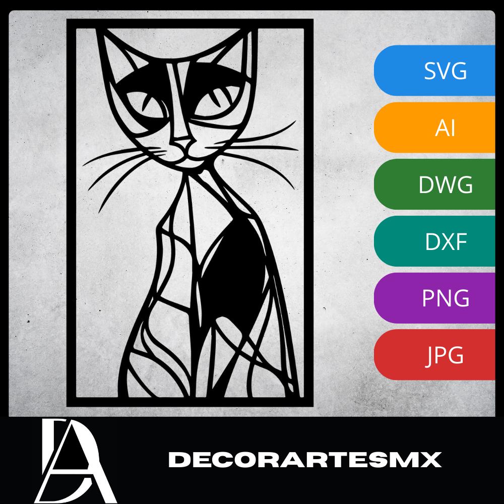 Laser Cut Abstract Wall Art Decor – The Feline | Black Frame Flow-Line Art | SVG AI DXF dwg Files