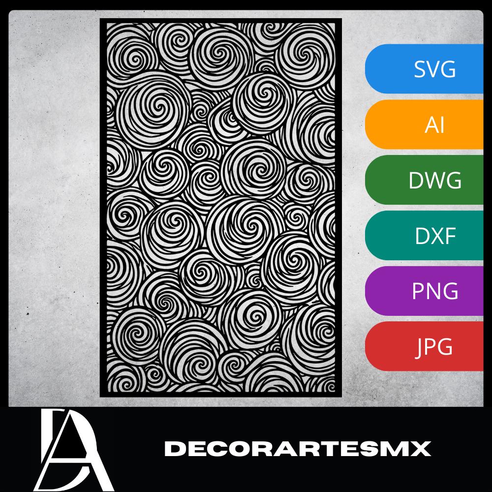 Laser Cut Pattern Wall Art Decor – Spirals | Flow-Line Art Black Frame | SVG AI DXF dwg Files