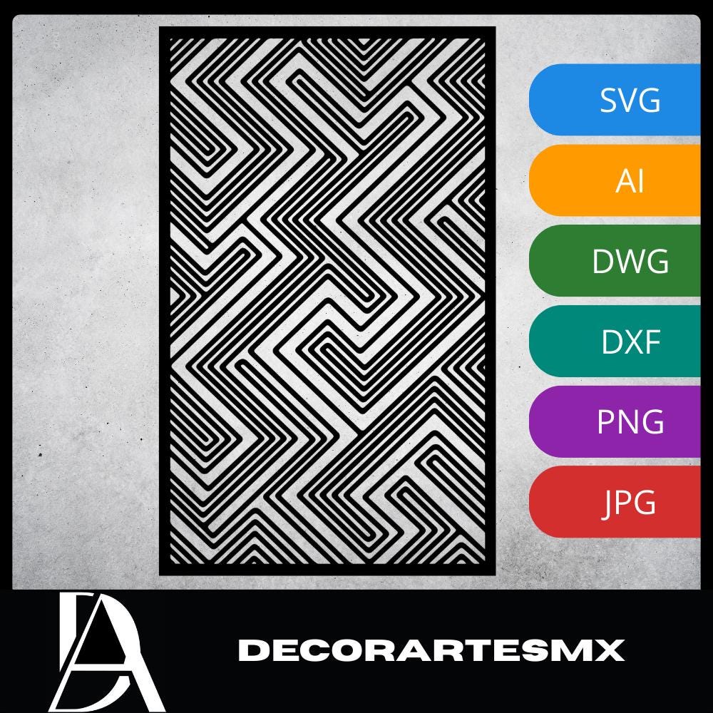 Laser Cut Pattern Wall Art Decor – Labyrinth | Flow-Line Art Black Frame | SVG AI DXF dwg Files