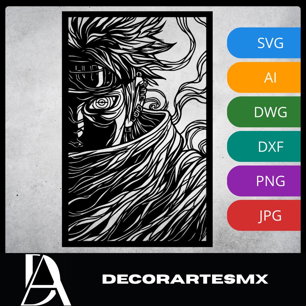 Laser Cut Anime Wall Art Decor – Pain | Flow-Line Art Black Frame | SVG AI DXF dwg Files