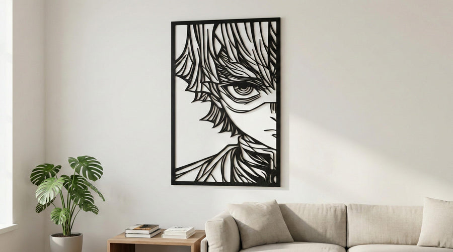 Arte Decorativo de Pared Anime para Corte Láser – Zenitsu | Flow-Line Art con Marco Negro | Archivos SVG AI DXF DWG PNG JPG