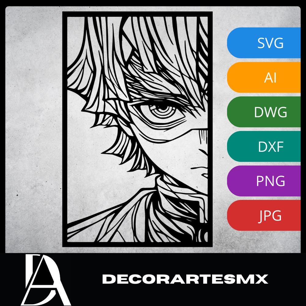 Laser Cut Anime Wall Art Decor – Zenitsu | Flow-Line Art Black Frame | SVG AI DXF dwg Files