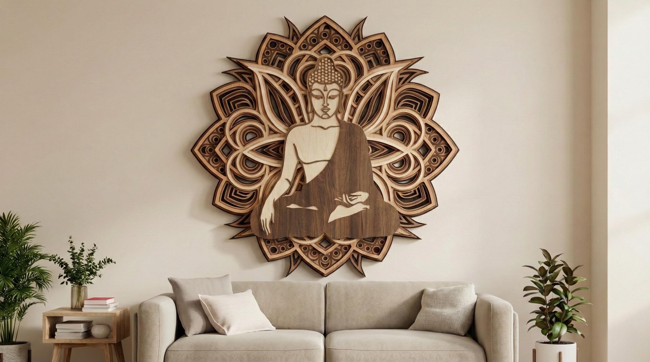 Laser Cut Multilayer Mandala Buddha Wall Art – 7 Layer Mandala Design | 3D Wall Decor | AI SVG DXF dwg Files