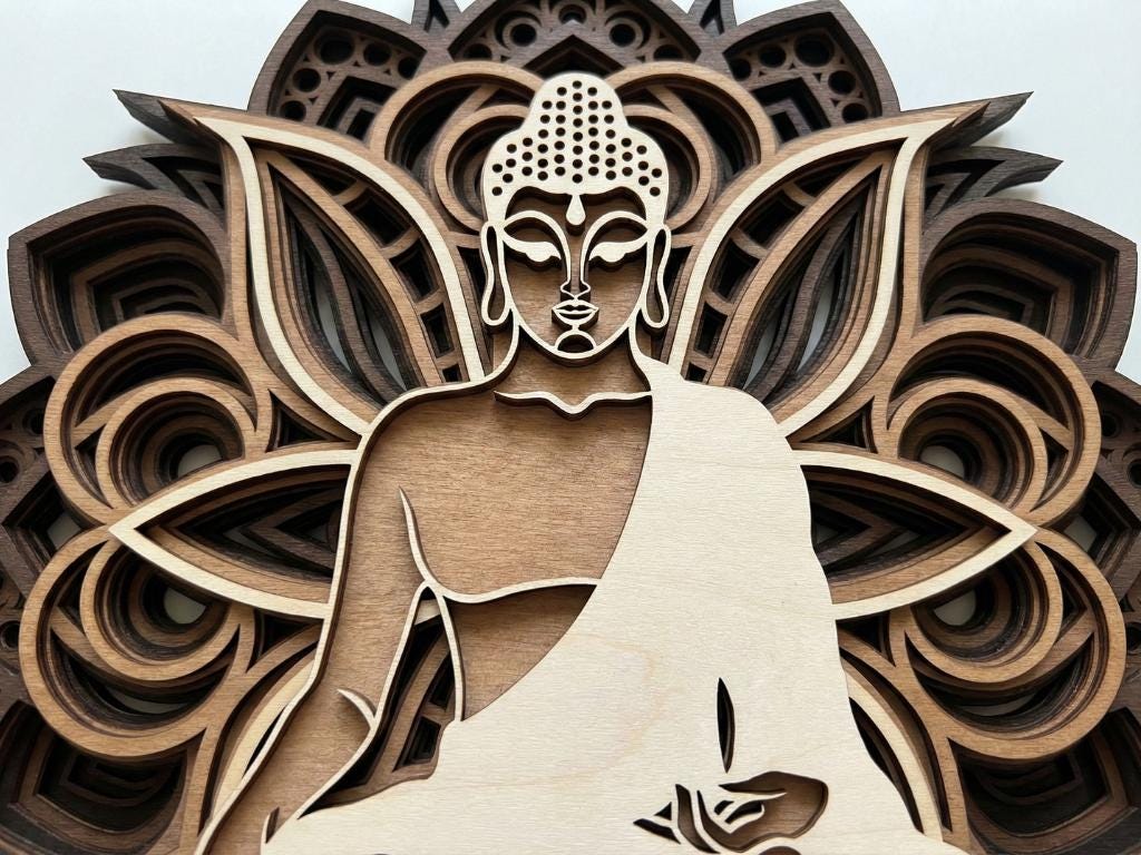 Laser Cut Multilayer Mandala Buddha Wall Art – 7 Layer Mandala Design | 3D Wall Decor | AI SVG DXF dwg Files