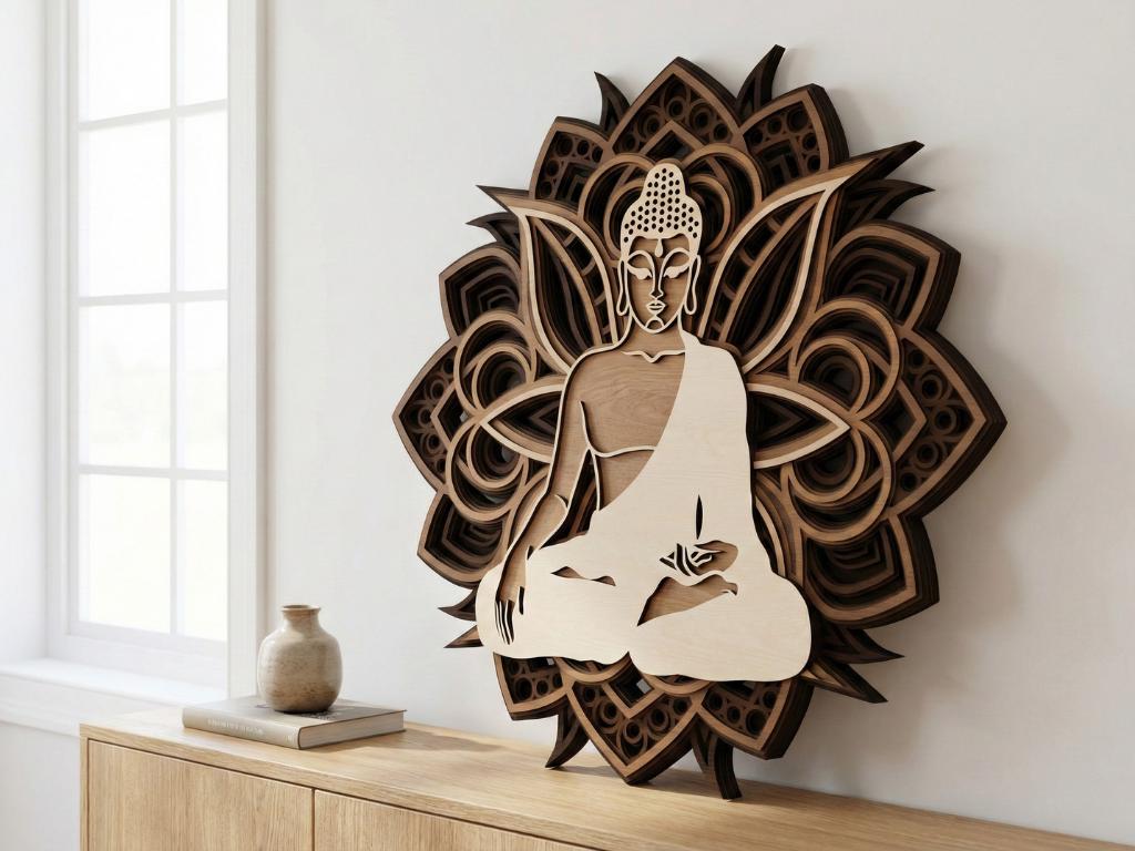 Laser Cut Multilayer Mandala Buddha Wall Art – 7 Layer Mandala Design | 3D Wall Decor | AI SVG DXF dwg Files
