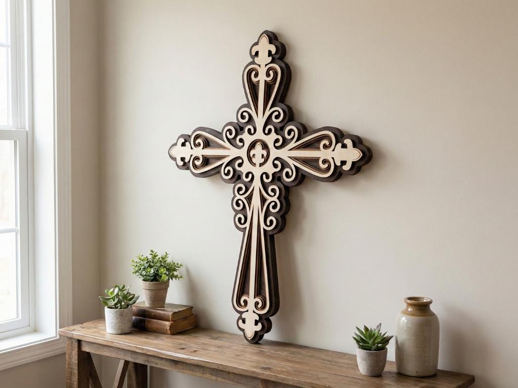 Laser Cut Multilayer Cross Wall Art – 5 Layer Cross Design | 3D Wall Decor | AI SVG DXF dwg Files