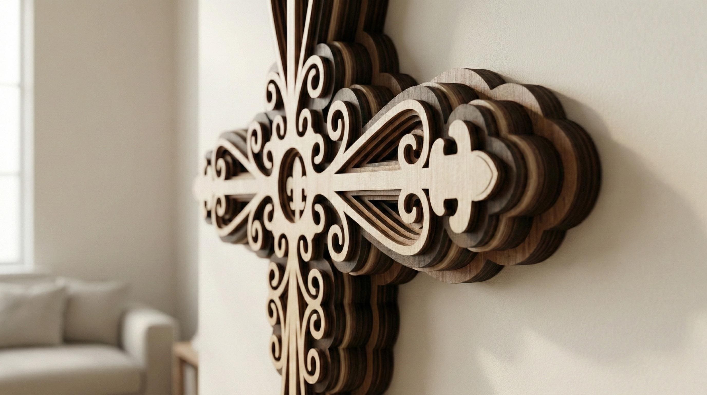Laser Cut Multilayer Cross Wall Art – 5 Layer Cross Design | 3D Wall Decor | AI SVG DXF dwg Files