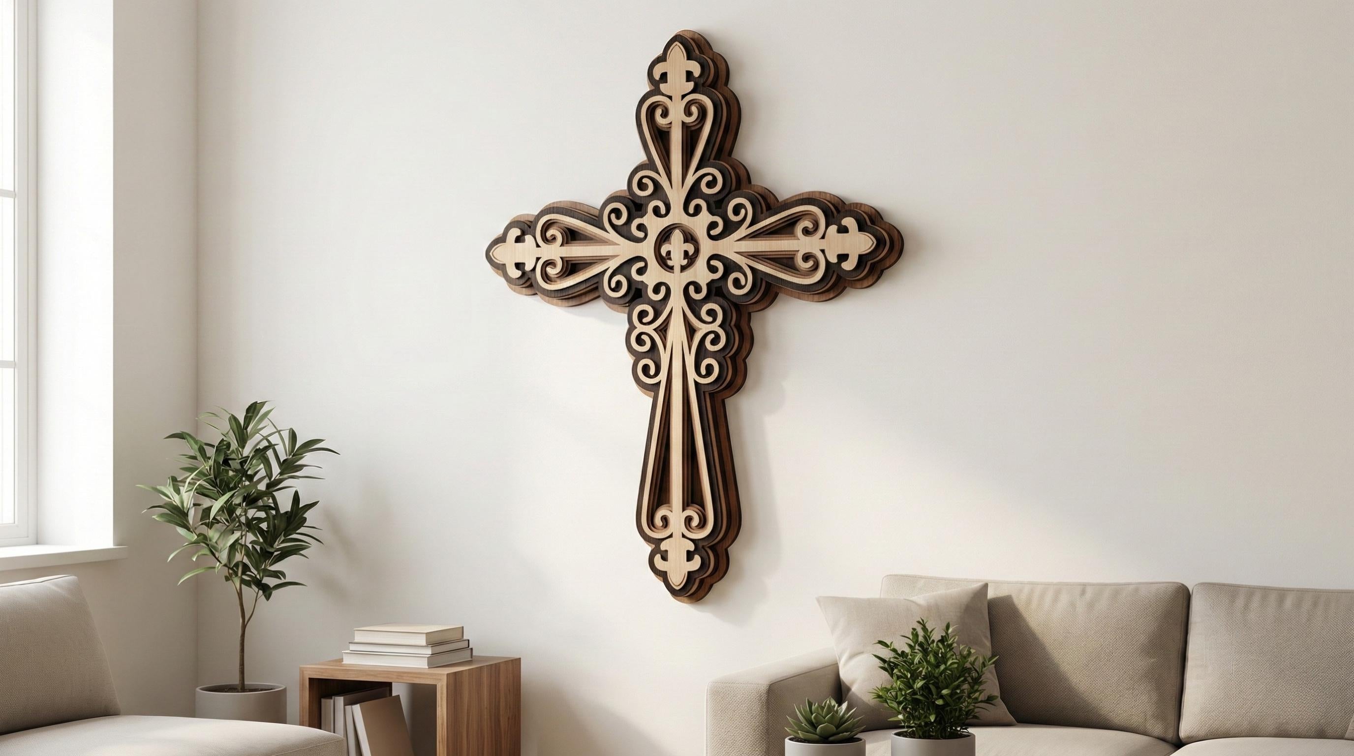 Laser Cut Multilayer Cross Wall Art – 5 Layer Cross Design | 3D Wall Decor | AI SVG DXF dwg Files