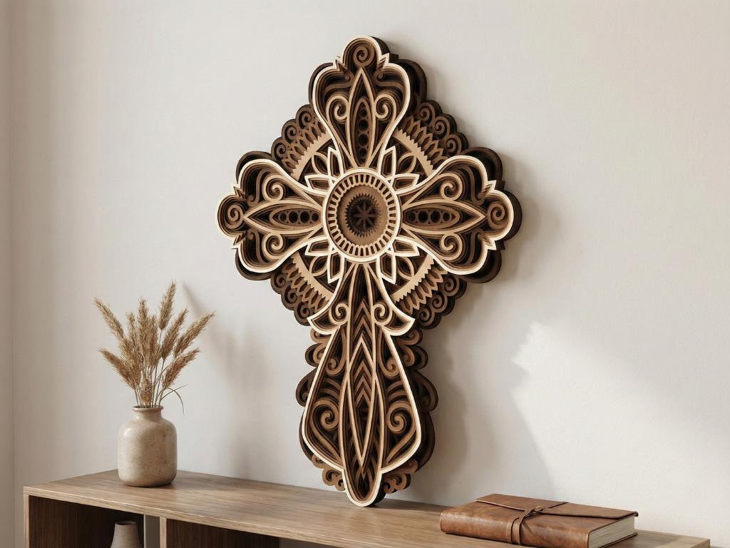 Laser Cut Multilayer Cross 2 Wall Art – 7 Layer Cross Design | 3D Wall Decor | AI SVG DXF dwg Files