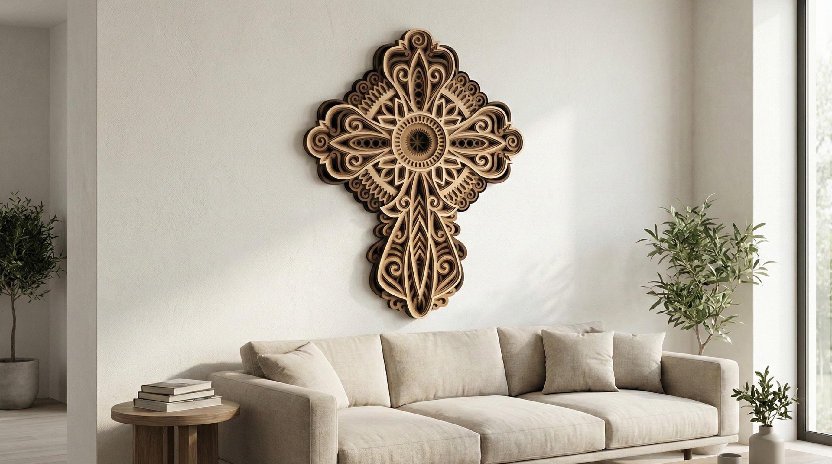 Laser Cut Multilayer Cross 2 Wall Art – 7 Layer Cross Design | 3D Wall Decor | AI SVG DXF dwg Files