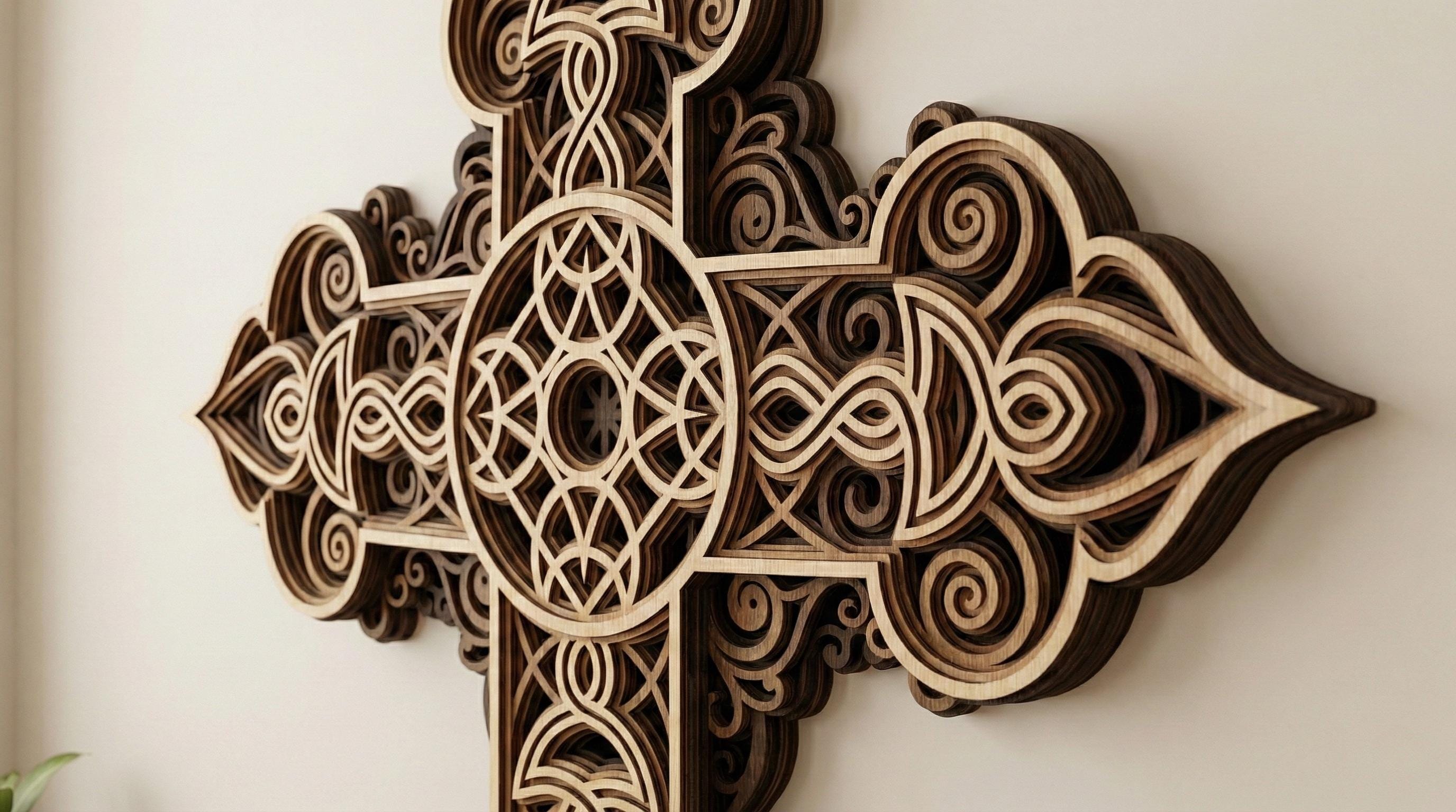 Laser Cut Multilayer Cross 3 Wall Art – 6 Layer Cross Design | 3D Wall Decor | AI SVG DXF dwg Files