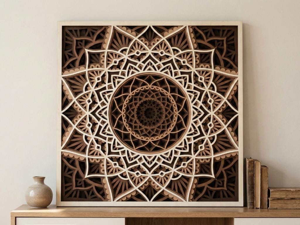 Laser Cut Multilayer Mandala 4 Wall Art – 6 Layer Mandala Design | 3D Wall Decor | AI SVG DXF dwg Files