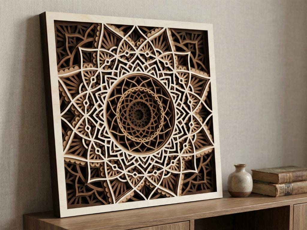 Laser Cut Multilayer Mandala 4 Wall Art – 6 Layer Mandala Design | 3D Wall Decor | AI SVG DXF dwg Files