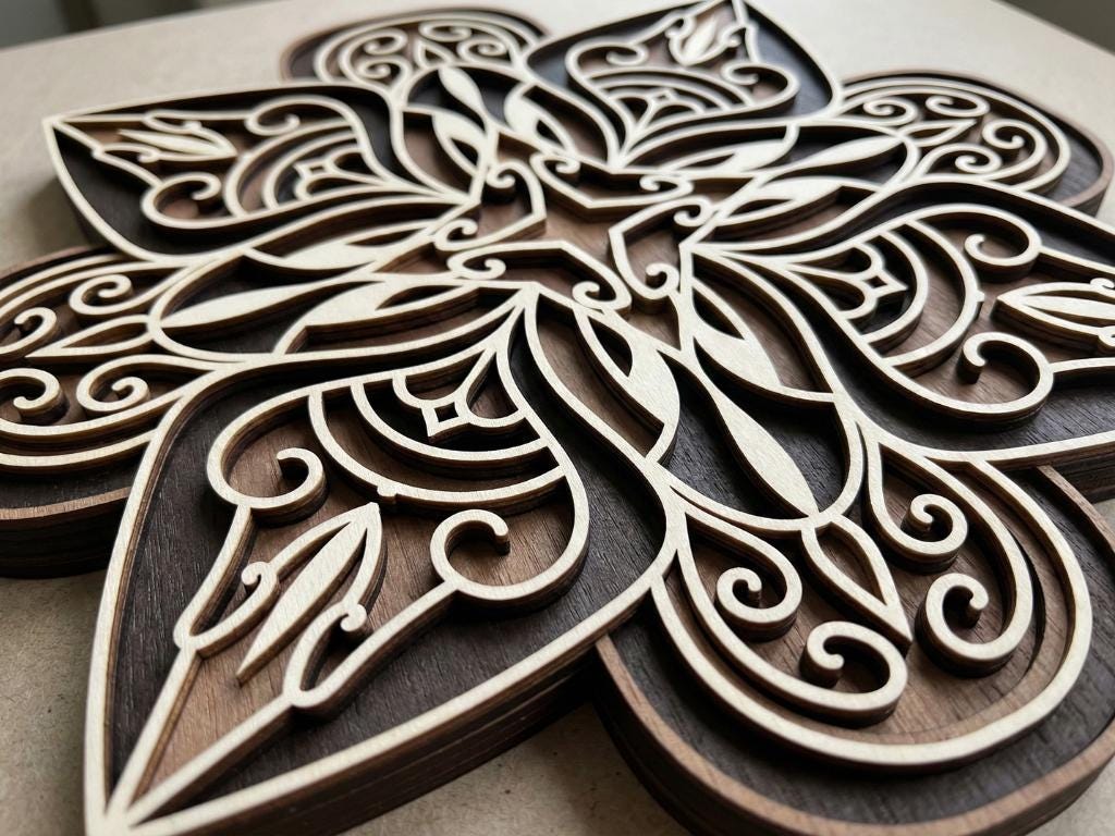 Laser Cut Multilayer Mandala 9 Wall Art – 5 Layer Mandala Design | 3D Wall Decor | AI SVG DXF dwg Files