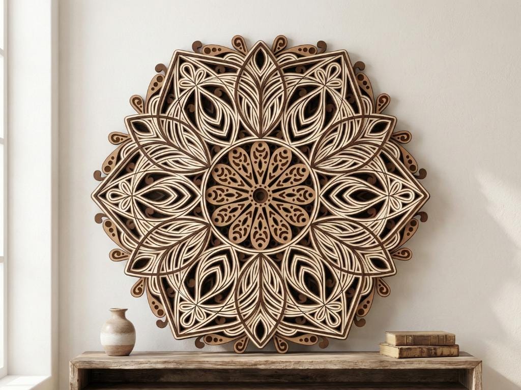 Laser Cut Multilayer Mandala 10 Wall Art – 6 Layer Mandala Design | 3D Wall Decor | AI SVG DXF dwg Files